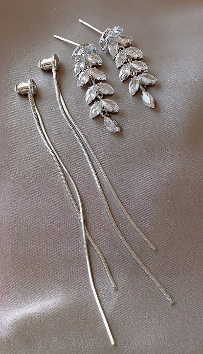 Hvidguld belagt skinnende blad zirkonia fryns øreringe