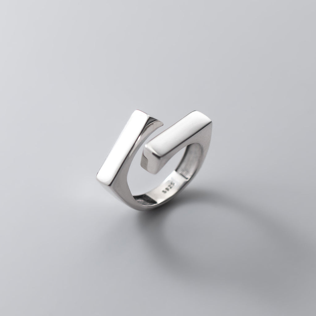 S925 sølv geometrisk kryds åben ring