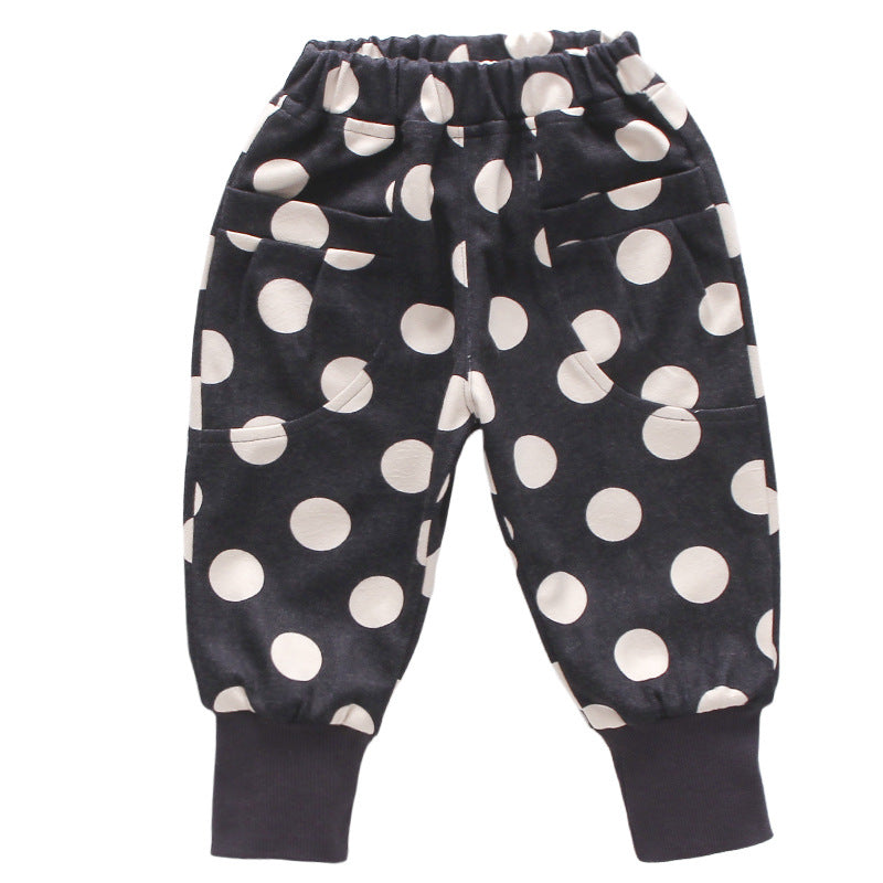 Ekstra varm sort fleece sweatpants med hvide prikker til børn