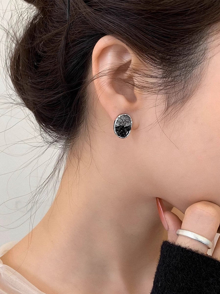 925 sølv nåle gradient sorte krystaller øreringe