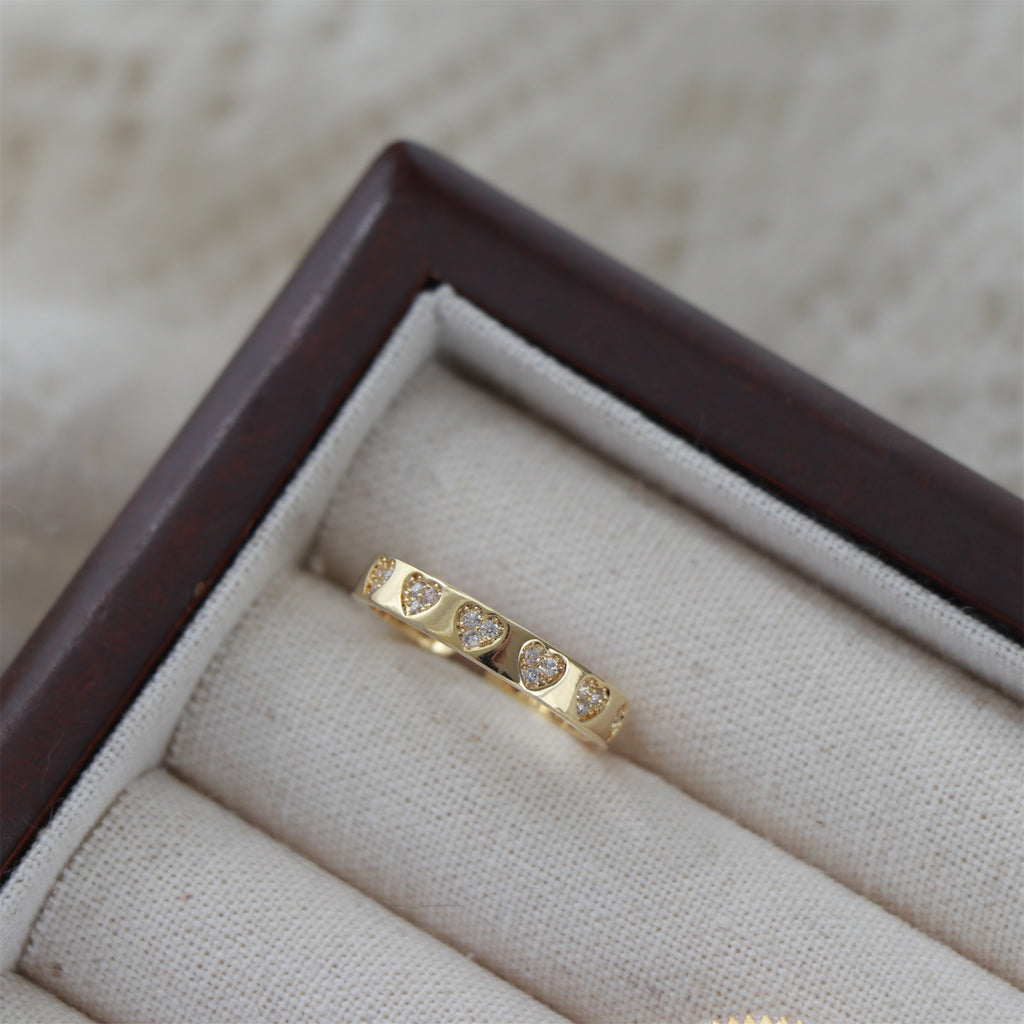 Romantisk 14K Guldbelagt Justerbar Ring med Hjerte og Zirkonia