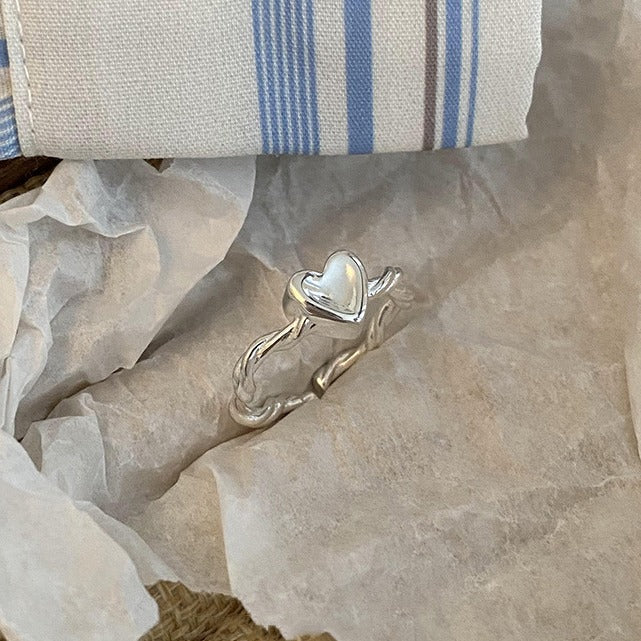 Romantisk hjerte 925 sterling sølv justerbar åben ring