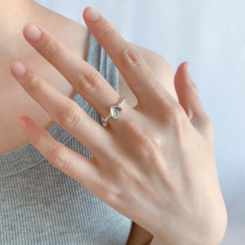 Romantisk hjerte 925 sterling sølv justerbar åben ring