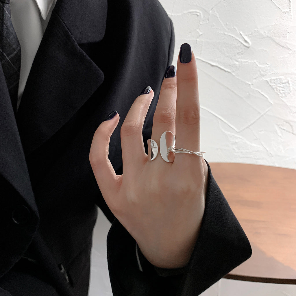 S925 sølv geometrisk vifteformet åben ring