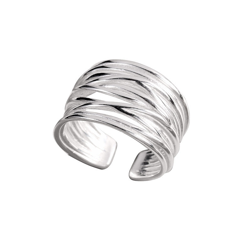 S925 sølv tråd snoet kryds overlappende åben ring