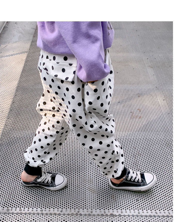 Sort og hvid plettet haremsbukser/joggingbukser/joggers til børn