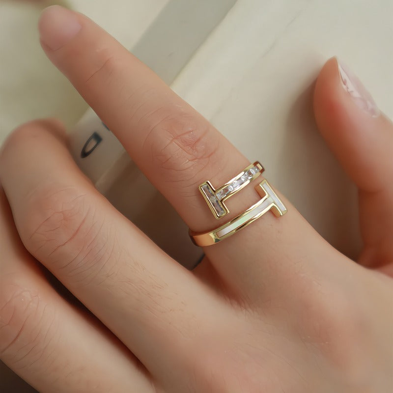 T-Formet 925S Sølv Åben Ring med 14K Guldbelægning