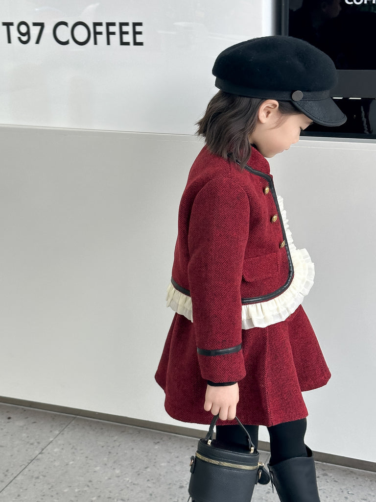 Klassiske elegant rød jakkesæt til piger(1-12år)