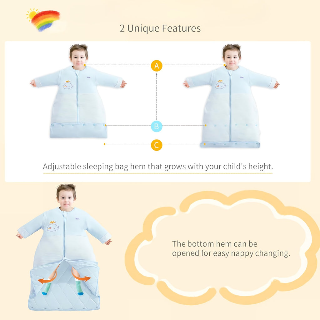 Tygde sovepose til 15-22°C til baby/børn(Str.:6mdr.-10år) med aftagelige ærmer og justerbar længde