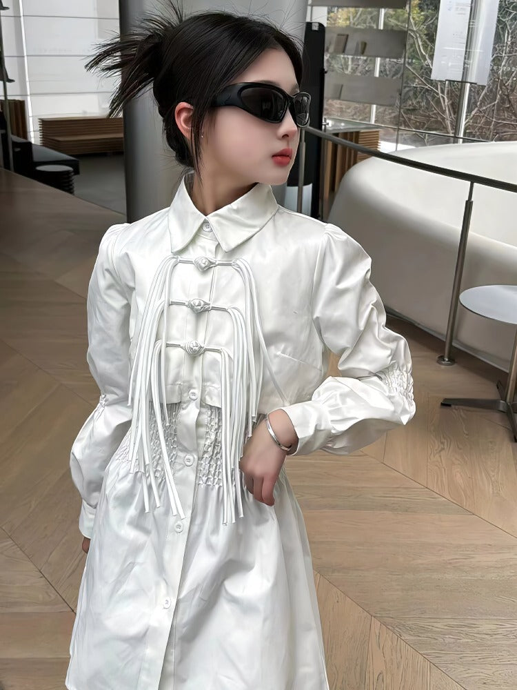 Elegant hvid skjortekjole med knappedetaljer til piger (5-14 år)