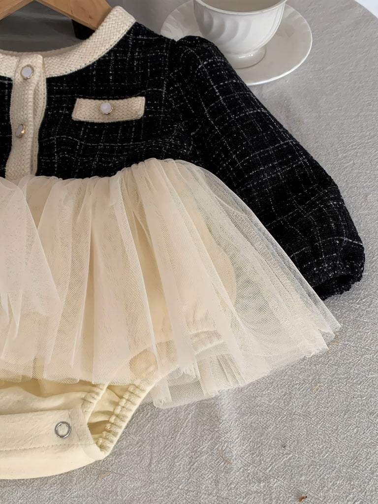 Stilfuld og elegant baby kjole/body med tylskørt (0-18 mdr.)