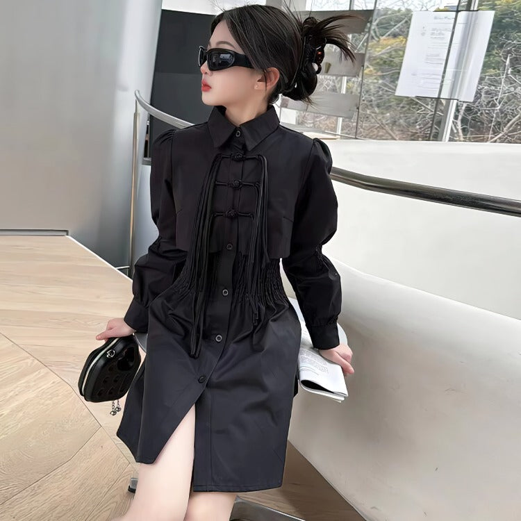 Elegant sort skjortekjole med knappedetaljer til piger (5-16 år)