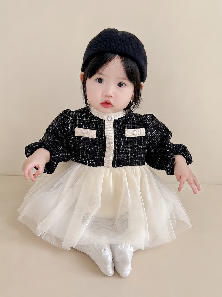 Stilfuld og elegant baby kjole/body med tylskørt (0-18 mdr.)