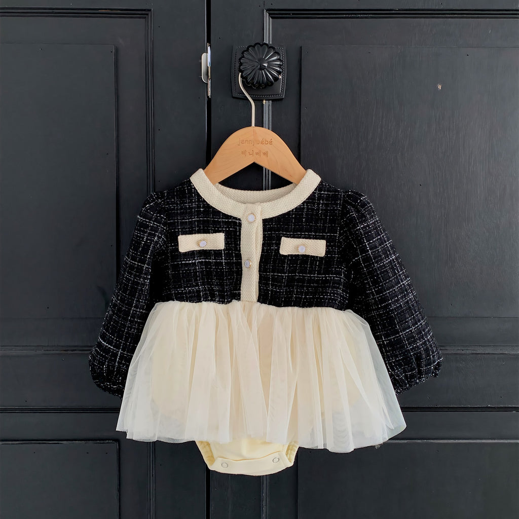 Stilfuld og elegant baby kjole/body med tylskørt (0-18 mdr.)