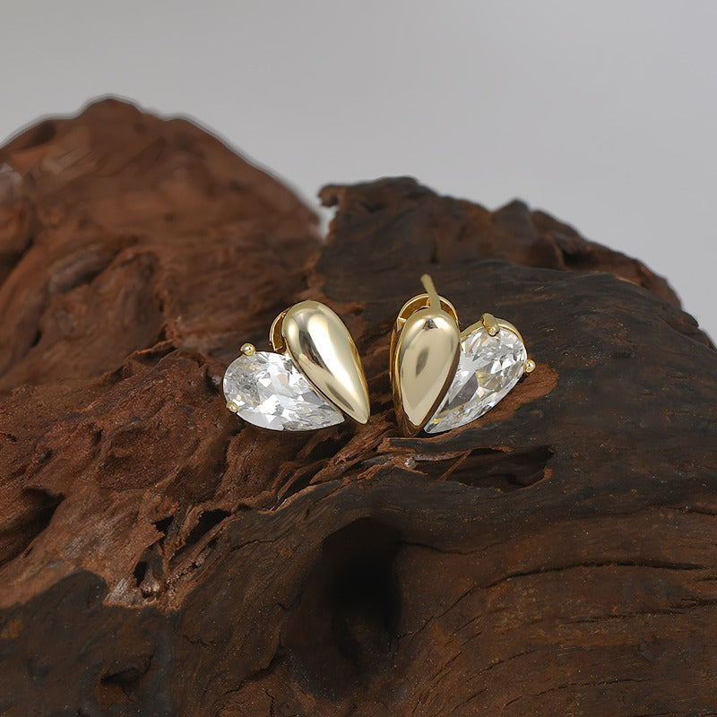 Premium 925 sølv nål 18K forgyldt zirkon hjerteformede øreringe