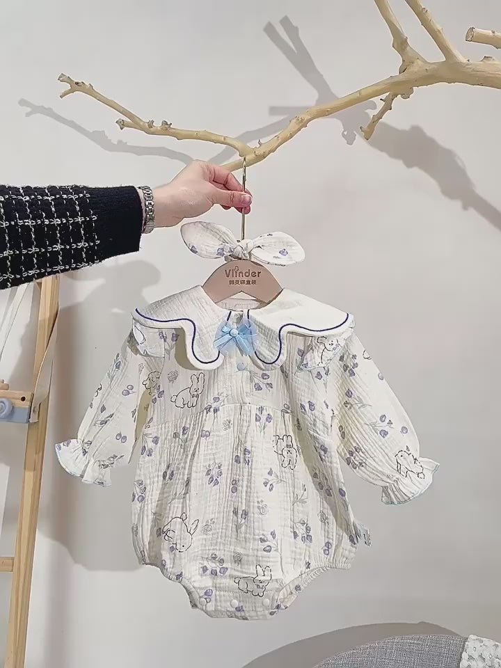 Søde baby body med blomstermønster og hårbånd (0-18 mdr.)