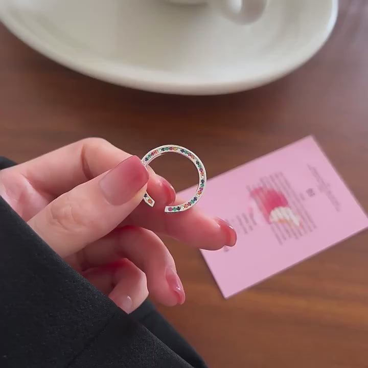 925S sterling sølv regnbue zirkon åben ring
