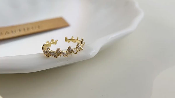 14K Forgyldt Åben Justerbar Sommerfugl Ring
