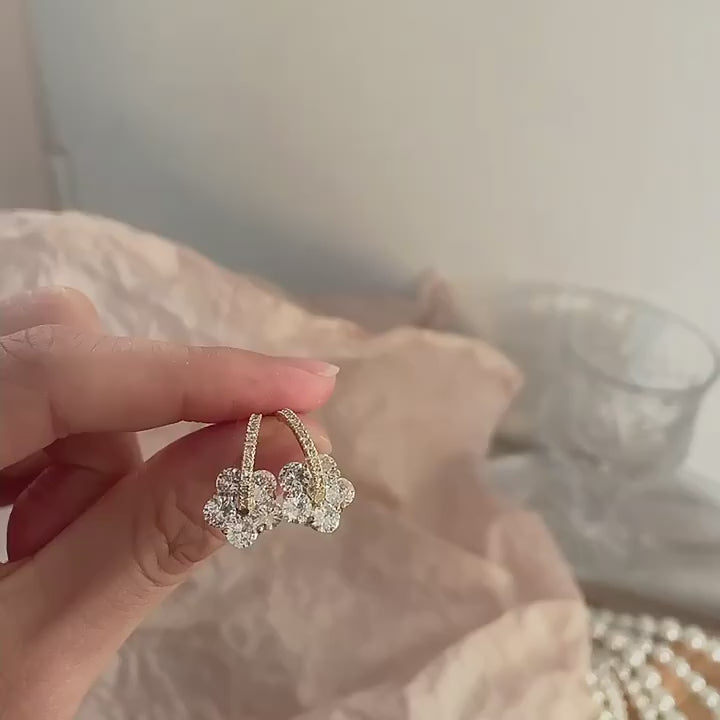 14K Forgyldt 925 Sterling Sølv Sølvnål Glimtende Blomsterøreringe