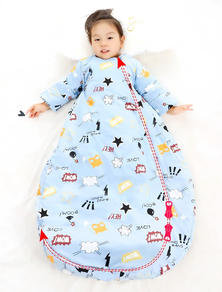 Tygde sovepose til 10-20°C til baby/børn(Str.:9mdr.-6år) med aftagelige ærmer-superpower