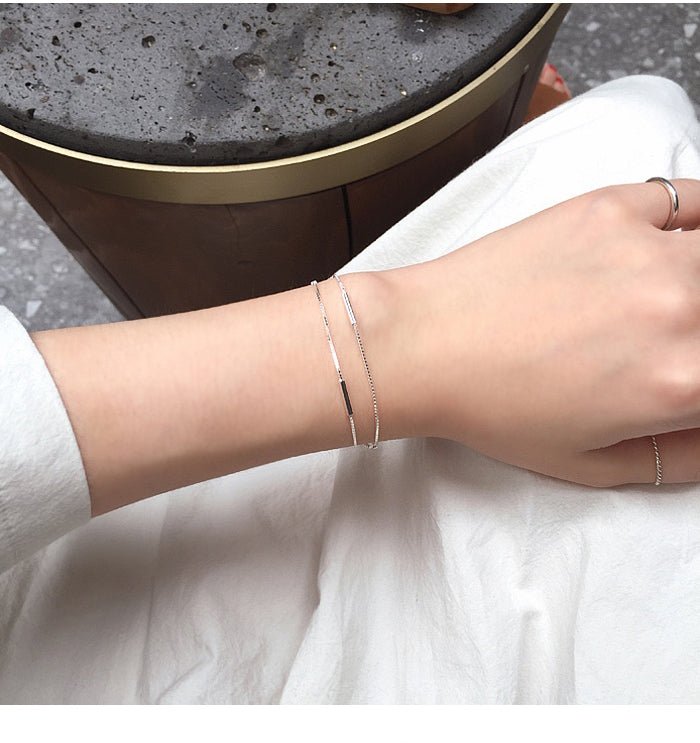 925 sterling sølv elegant geometrisk dobbeltlags armbånd - Lilla Villa