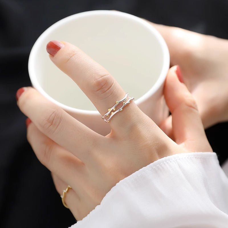 925 sterling sølv gren bladguld åben ring - Lilla Villa
