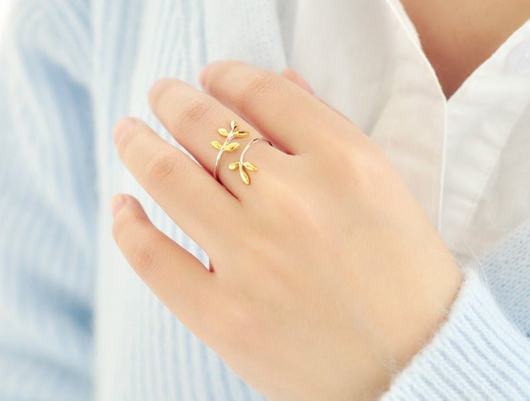 925 sterling sølv gren bladguld ring - Lilla Villa