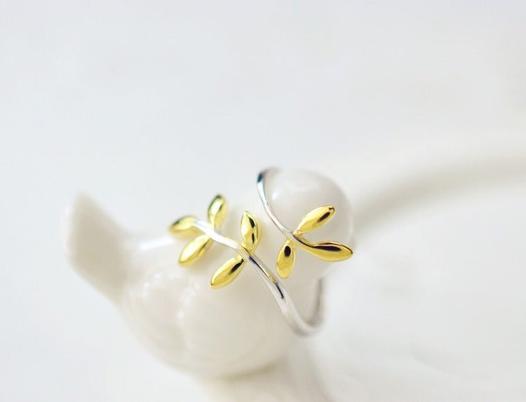925 sterling sølv gren bladguld ring - Lilla Villa