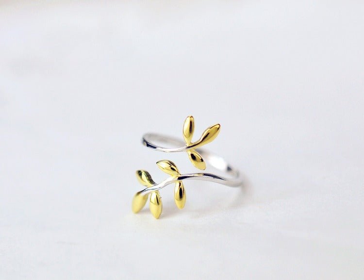 925 sterling sølv gren bladguld ring - Lilla Villa