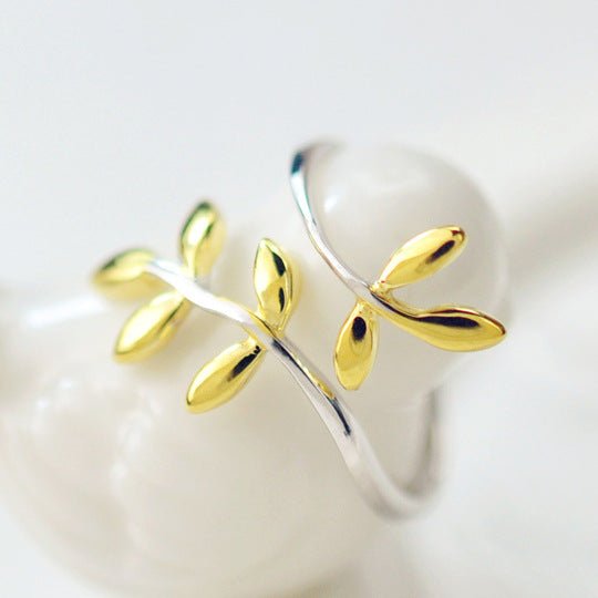 925 sterling sølv gren bladguld ring - Lilla Villa