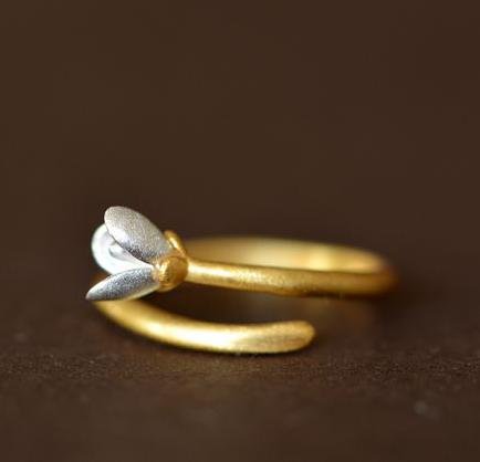 925 sterling sølv håndlavet magnolia åben ring - Lilla Villa
