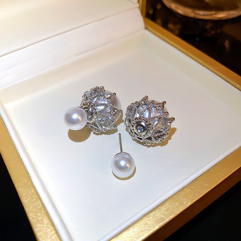 925 sterling sølv perler indlagt zircon øreringe - Lilla Villa