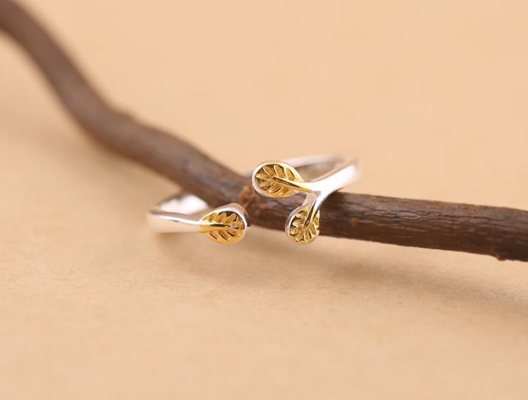 925 sterling træblade åben ring - Lilla Villa
