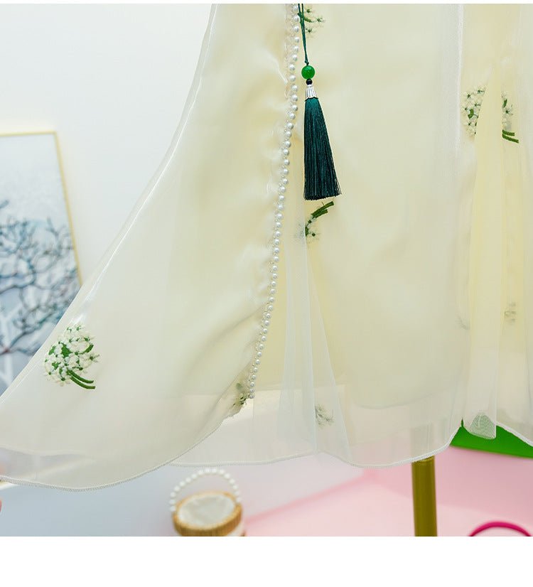 Broderet cheongsam kjole med pufærmer til piger - Lilla Villa