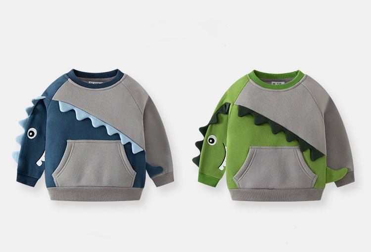Dinosaurus fleece sweatshirt blå til drenge - Lilla Villa