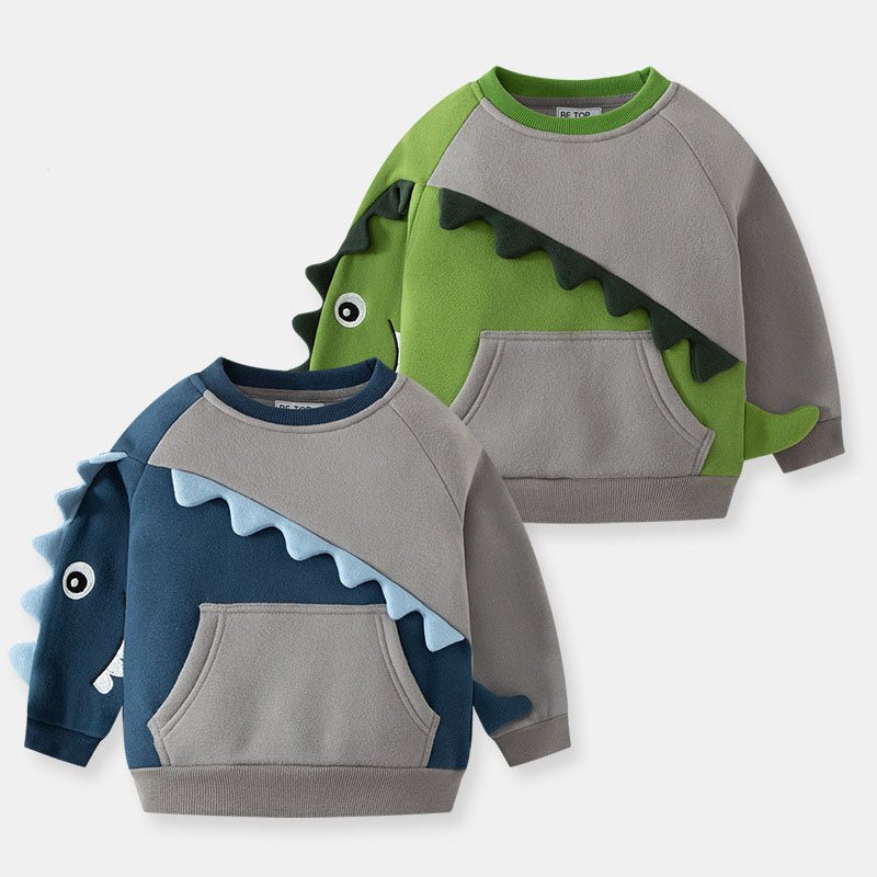 Dinosaurus fleece sweatshirt blå til drenge - Lilla Villa