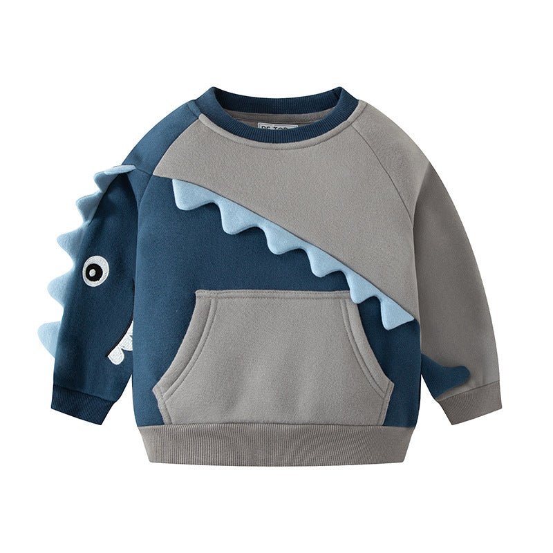 Dinosaurus fleece sweatshirt blå til drenge - Lilla Villa