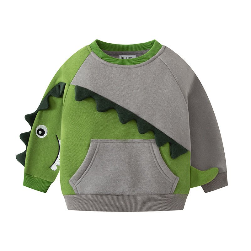 Dinosaurus fleece sweatshirt grøn til drenge - Lilla Villa