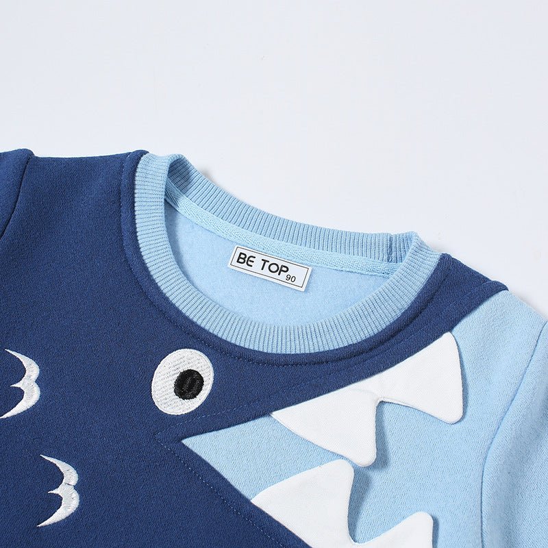 Fleece sweatshirt med haj mønster til børn - Lilla Villa