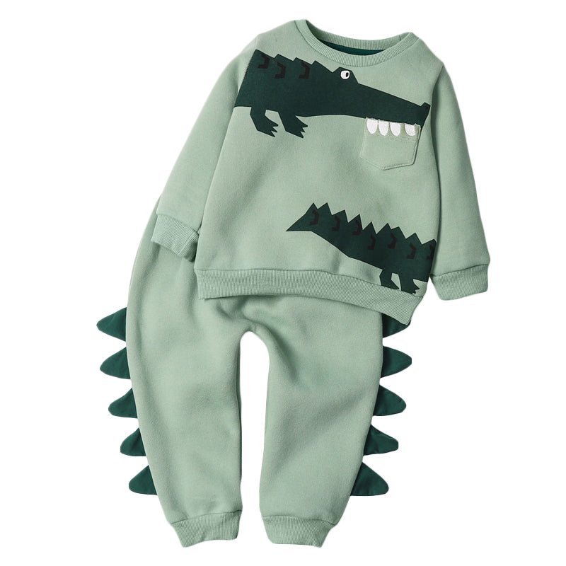 Fleece sweatshirt sæt med dinosaur mønster til børn - Lilla Villa