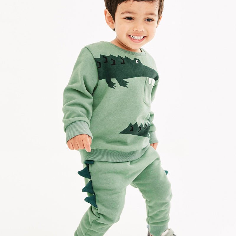 Fleece sweatshirt sæt med dinosaur mønster til børn - Lilla Villa