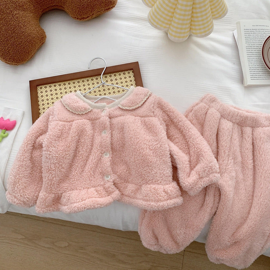 Fleece vinter nattøj/pyjama sæt til piger pink - Lilla Villa