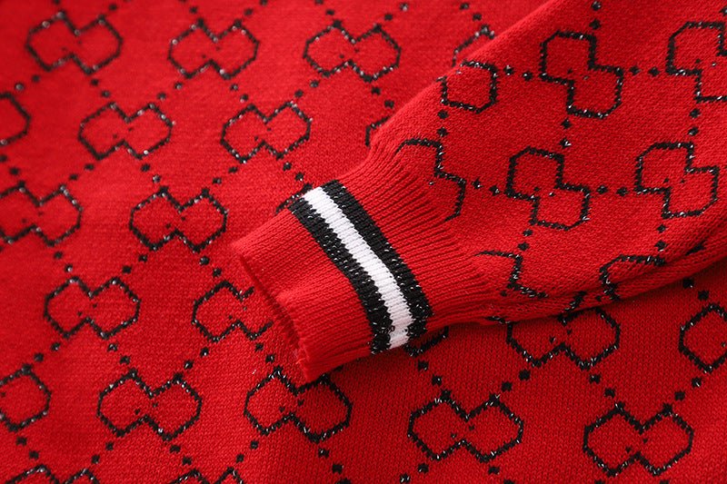 Todelt strik sæt til piger-rød strik med sort plisseret nederdel - Lilla Villa