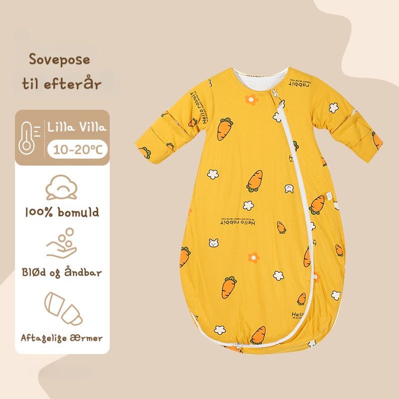 Tygde sovepose til 10-20°C til baby/børn(Str.0-4år) med aftagelige ærmer-gulerod - Lilla Villa