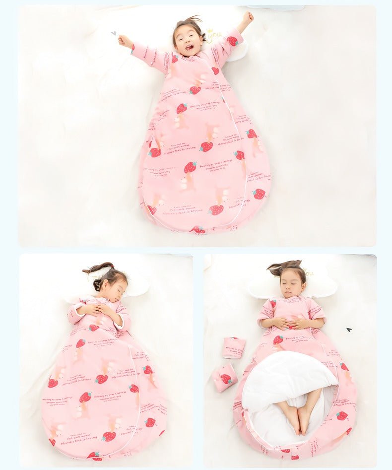 Tygde sovepose til 10-20°C til baby/børn(Str.0-4år) med aftagelige ærmer-jordbær - Lilla Villa