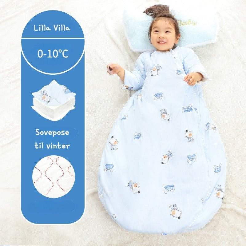 Tygde vinter sovepose til 0-10°C til baby/børn(Str.0-4år) med aftagelige ærmer-hund - Lilla Villa