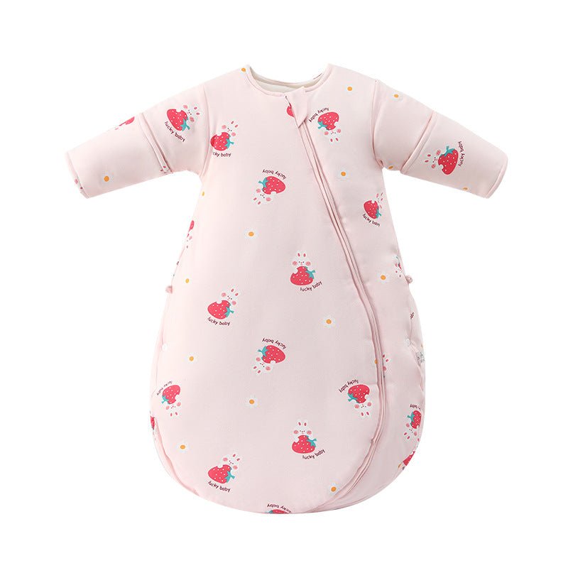 Tygde vinter sovepose til 0-10°C til baby/børn(Str.3-9mdr.) med aftagelige ærme-pink jordbær - Lilla Villa