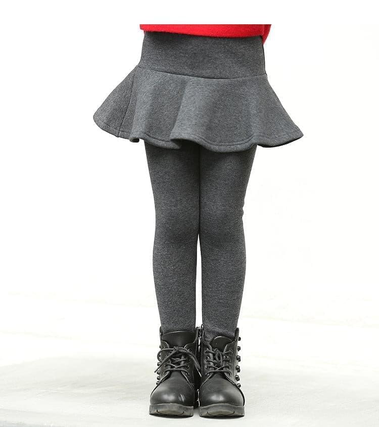 Warm fleece lined leggings with skirt gray for girls