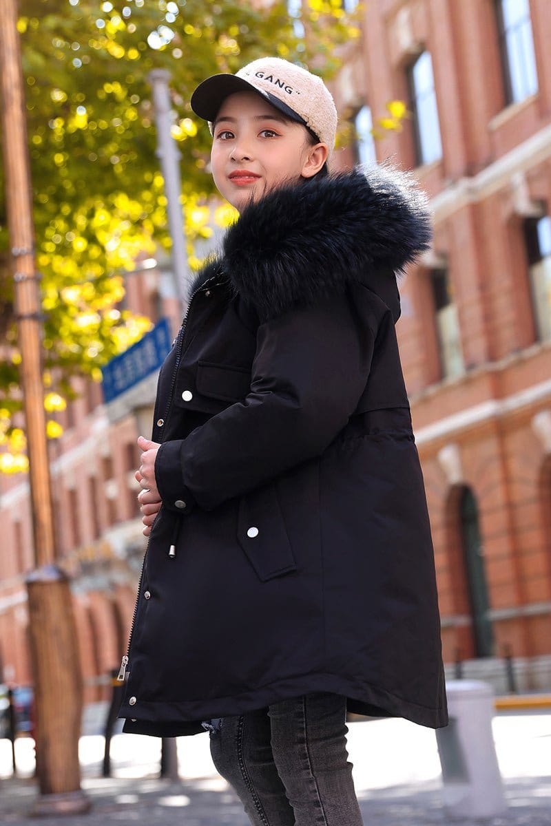 Winter parka with removable down jacket 90 white duck down black for children