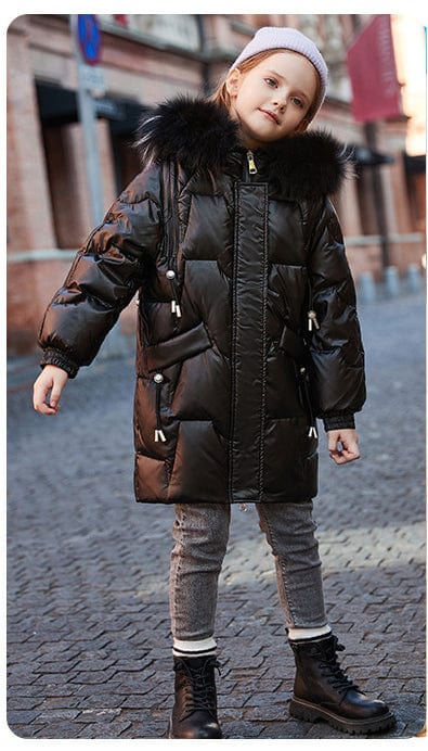 Winter long down jacket black for